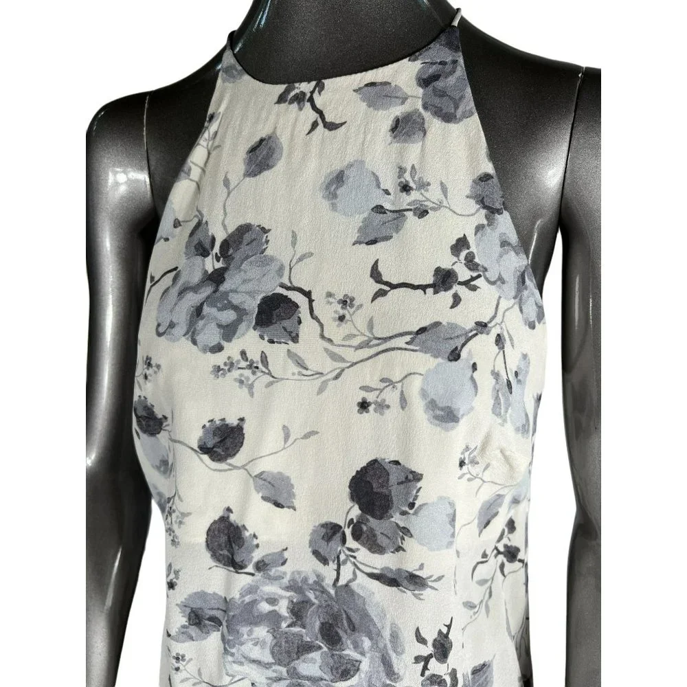 Zimmermann Floral Silk Top White Grey Halterneck Blouse 1 US 6 - Picture 8 of 9